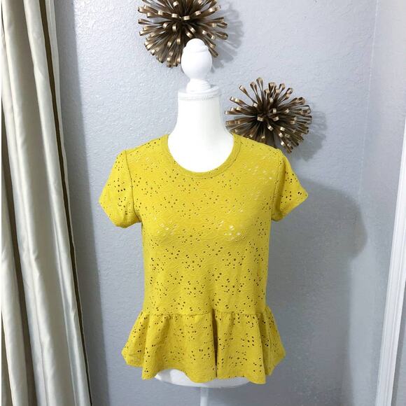 Nanette Lepore Yellow Peplum Eyelet Blouse Top - Picture 4 of 10
